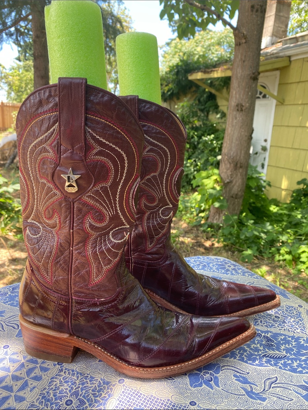 Genuine Eel: Women’s Burgundy Leather Heeled Cowboy Boots
